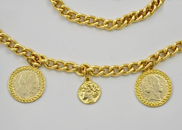 Gold Plated Chain Link Belt with Coin Charms circa 1980s